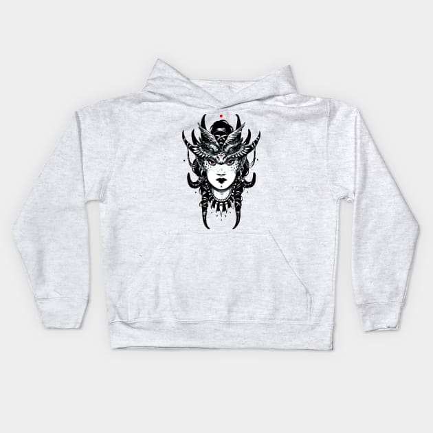 Ink Dragon Maiden Kids Hoodie by Dimary